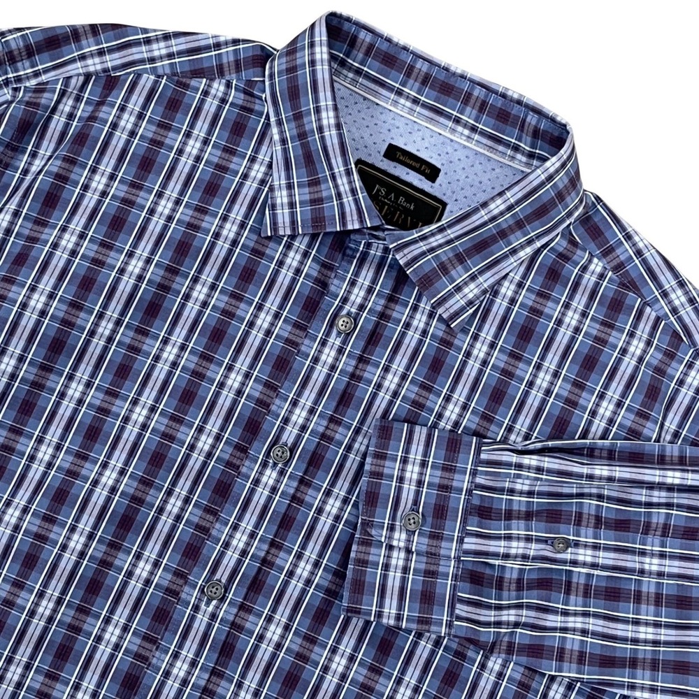 Jos. A. Bank Reserve Mens Button Down Shirt XL Blue Purple Plaid Tailored Fit